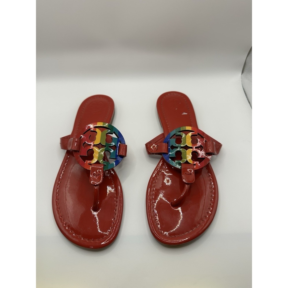 Tory Burch Miller Size 7 Rainbow Ruby Red Leather Sandals